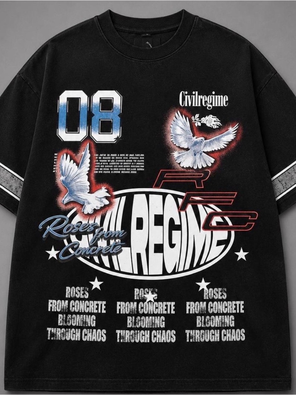 Civil Regime Black Graphic Dove Short Sleeve Tee.